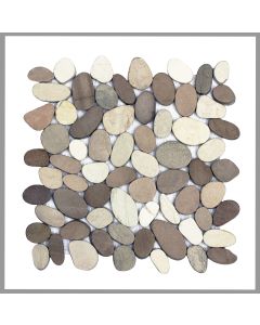 1 Mosaikfliese Braun Weiß Cut - K-554 - Kieselsteinmosaik Naturstein Bodenfliesen