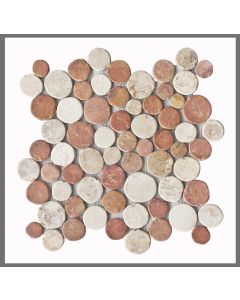 1 Mosaikfliese Marmor Toskana Rot Weiß Naturstein rund geschnitten - CO-004 - 