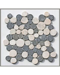 Mosaikfliese Naturstein Grau Weiß Marmor Münzen rund CO-006